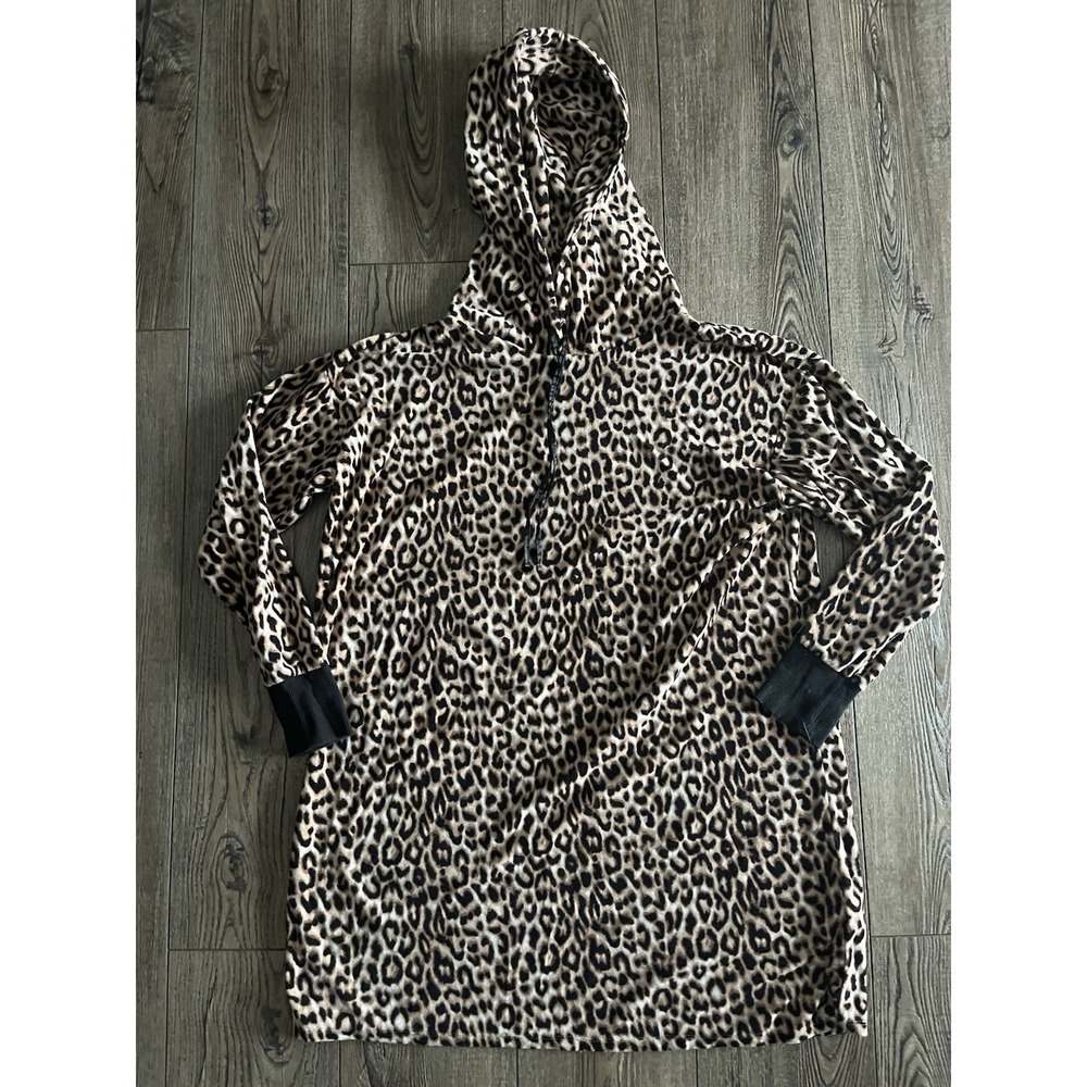 Betsey Johnson Cheetah Hooded Night Shirt Women's Size Small